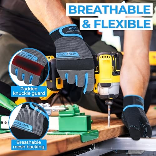 Work Gloves Men & Women, Utility Mechanic Working Medium Sky Blue (1 Pair)