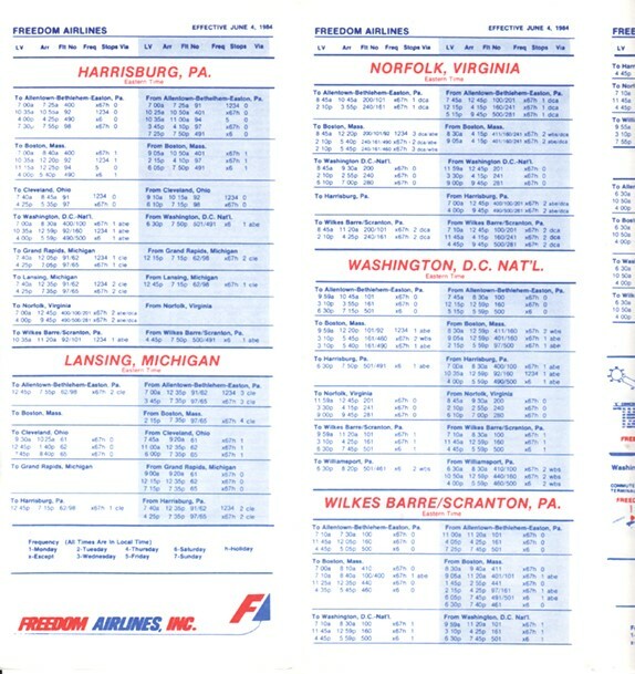 Freedom Airlines timetable 1984/06/04