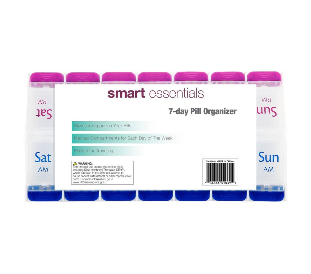 Smart Essentials 7-Day Pill Organizer – AM/PM Weekly Medication Case