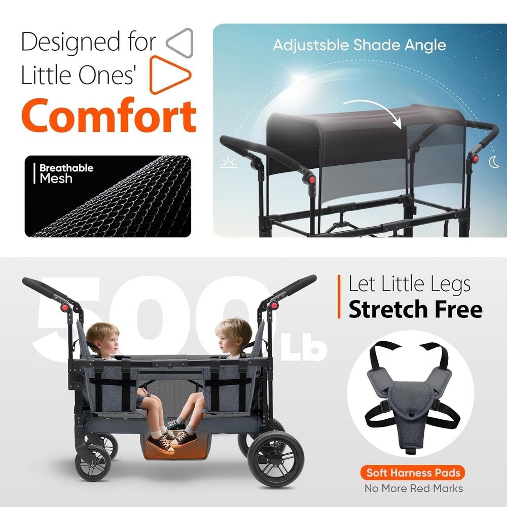 Stroller Wagon 2 Kids Convertible Canopy Storage