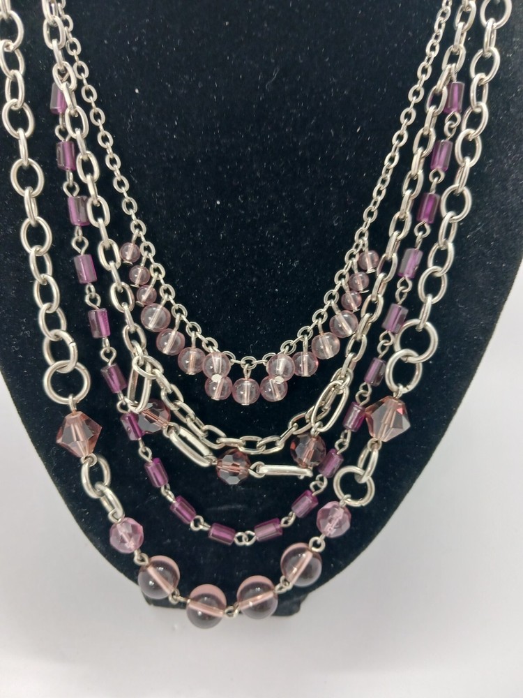 2 Elegant Multi-Layered Gold and Silver Necklaces, Bead Dangles