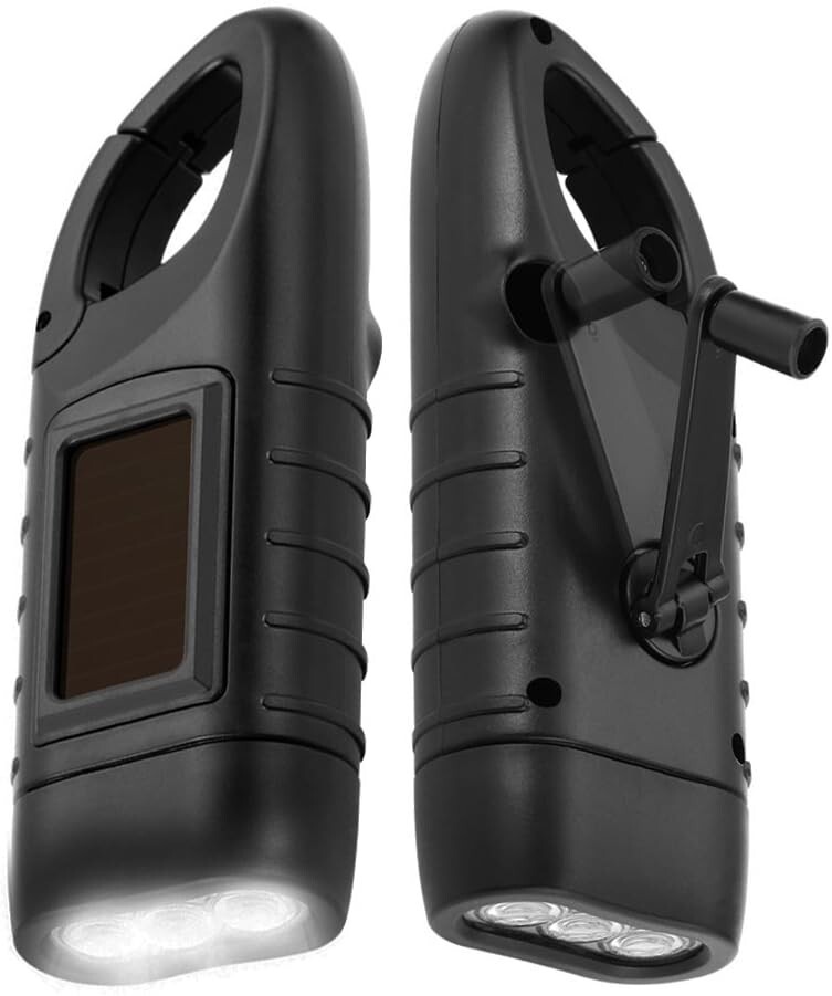 Hand Crank Emergency Solar Panel Survival Flashlight Camping Hiking Backpack