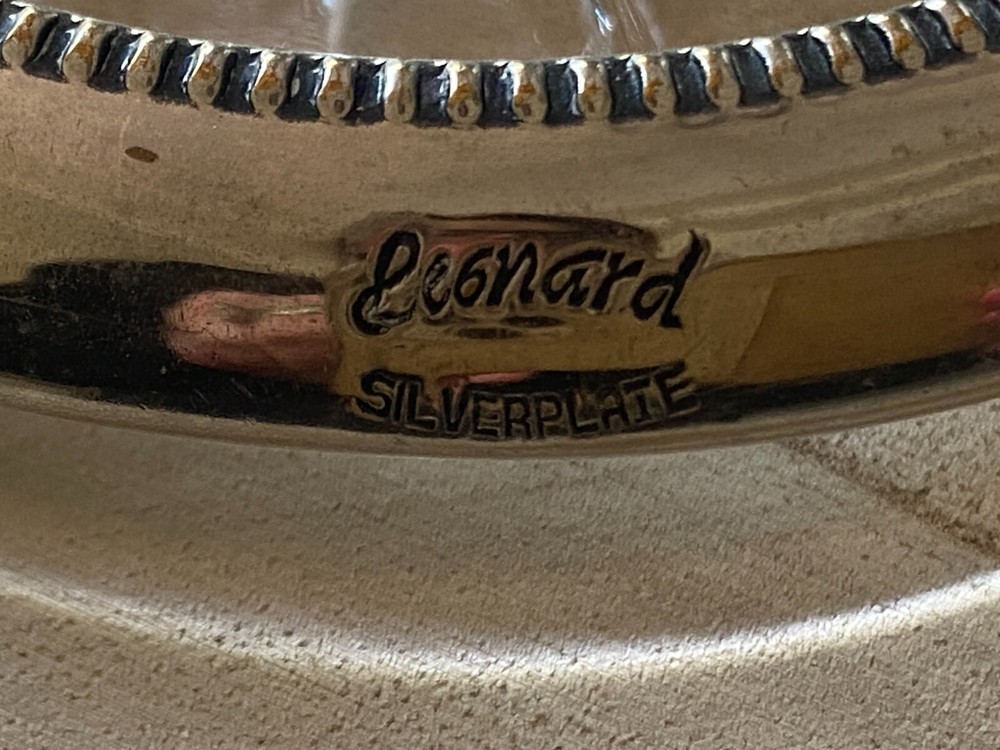 Vintage Leonard Silverplate and Glass Coaster Starburst Pattern