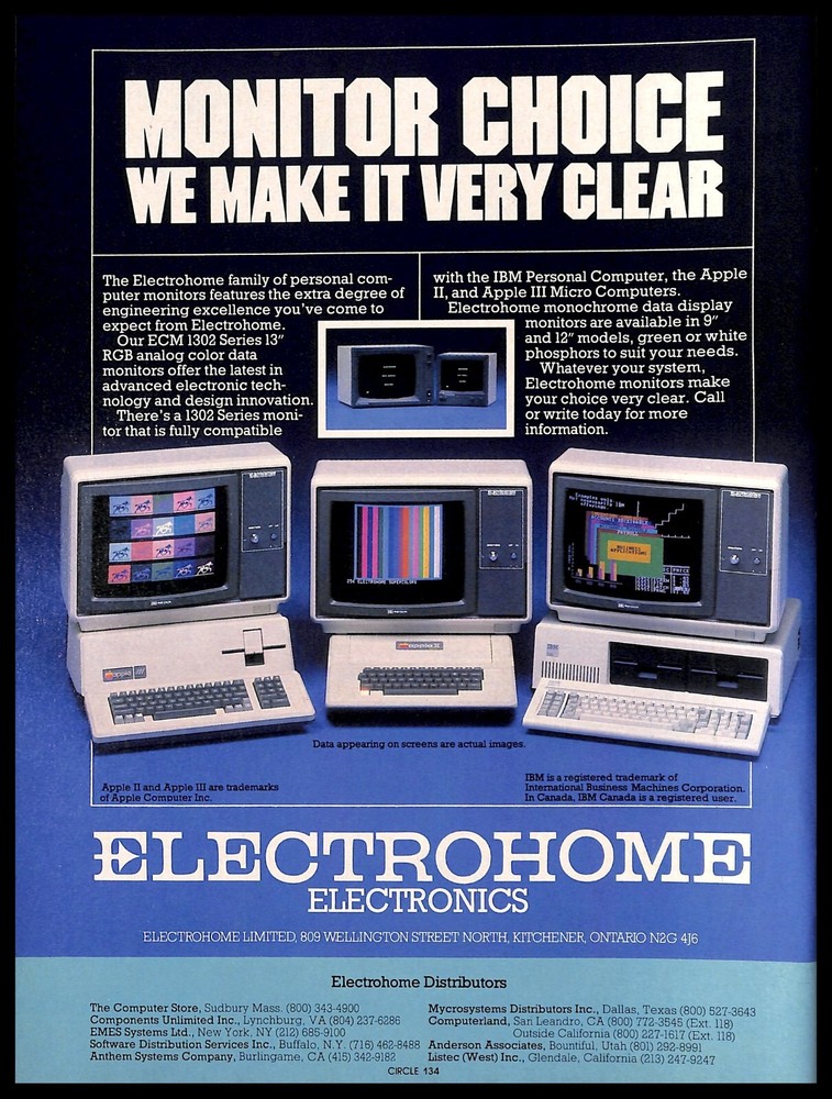 1982 Electrohome Electronics IBM Apple Monitors PRINT AD Retro Computers PC