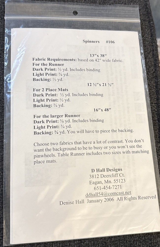 Rare D. Hall Designs SPINNERS Quilt 2006 pattern #106 only