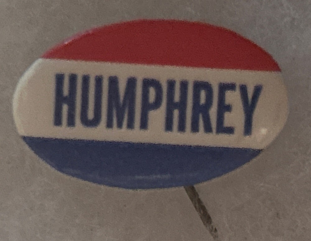 Hubert HUMPHREY oval  1” x 5/8”  pinback button pin