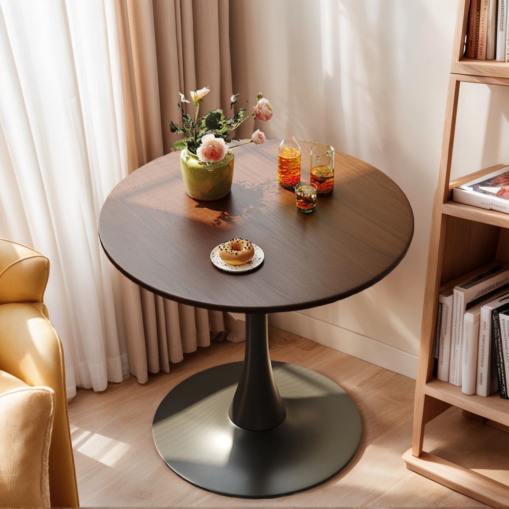 Walnut Round Table, Modern Dining Table, Dining Table, MDF Top and Steel Base
