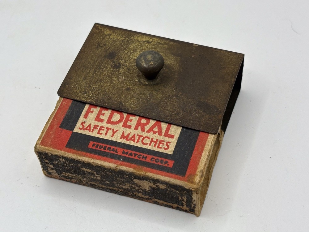 Vintage Brass Match Box Holder Case