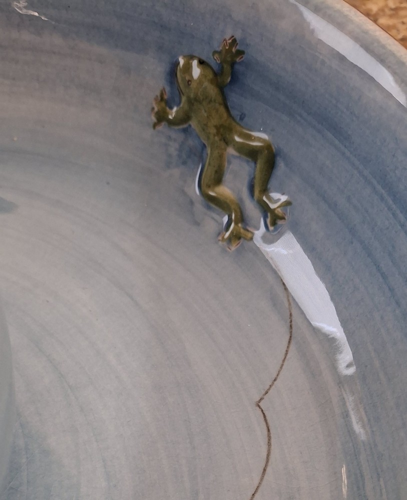 Pottery Barn Blue Hopping Frog Round Chip & Dip Serving Set