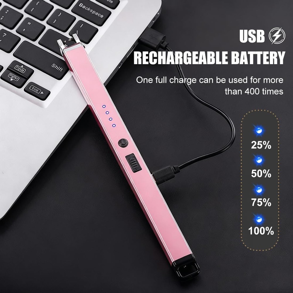 2 Pack Electric Candle Lighter USB Rechargeable Plasma Arc Windproof Long Type C
