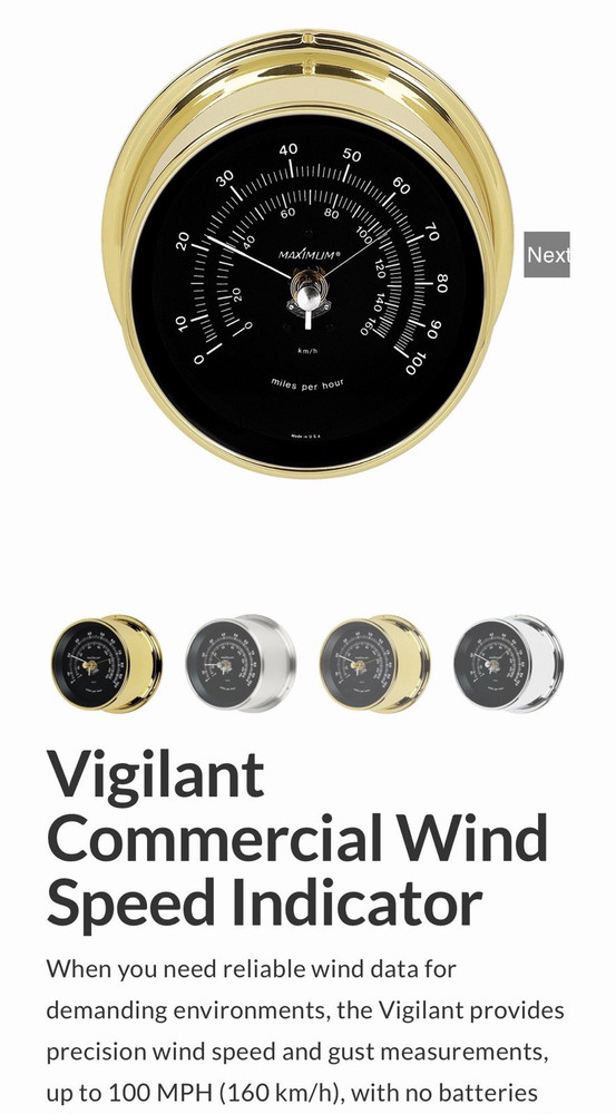 Maximum Wind & Weather Instruments Wind Speed Gauge Wood Case Mount
