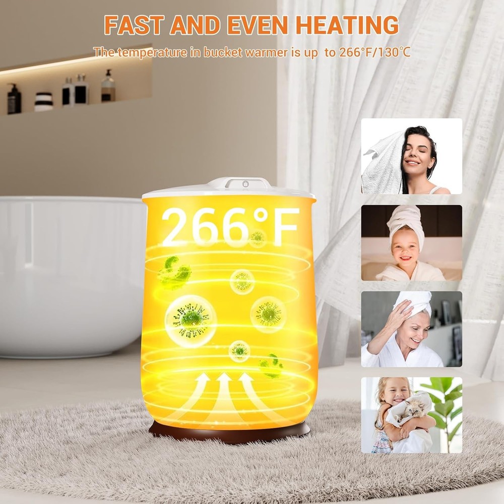 20L Flip-Top Towel Warmer + Timer, Adj Temp, LED Display & Auto Off for Bathroom