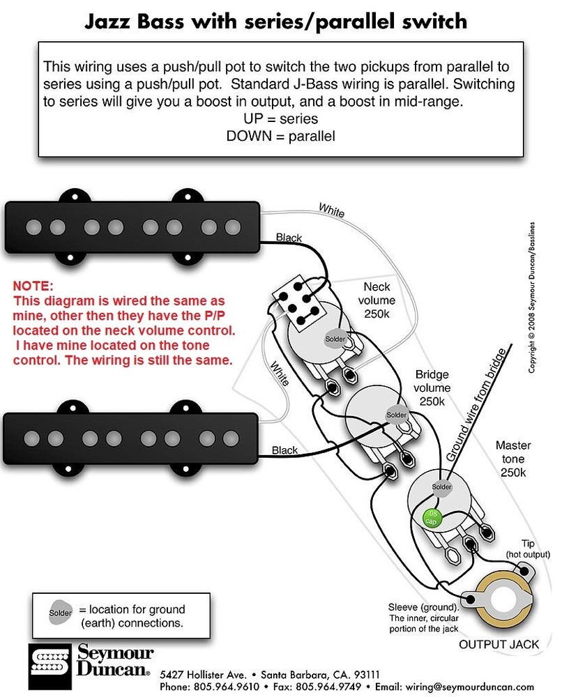 Fender Jazz Bass wiring harness with series - parallel push/pull pot NEW!