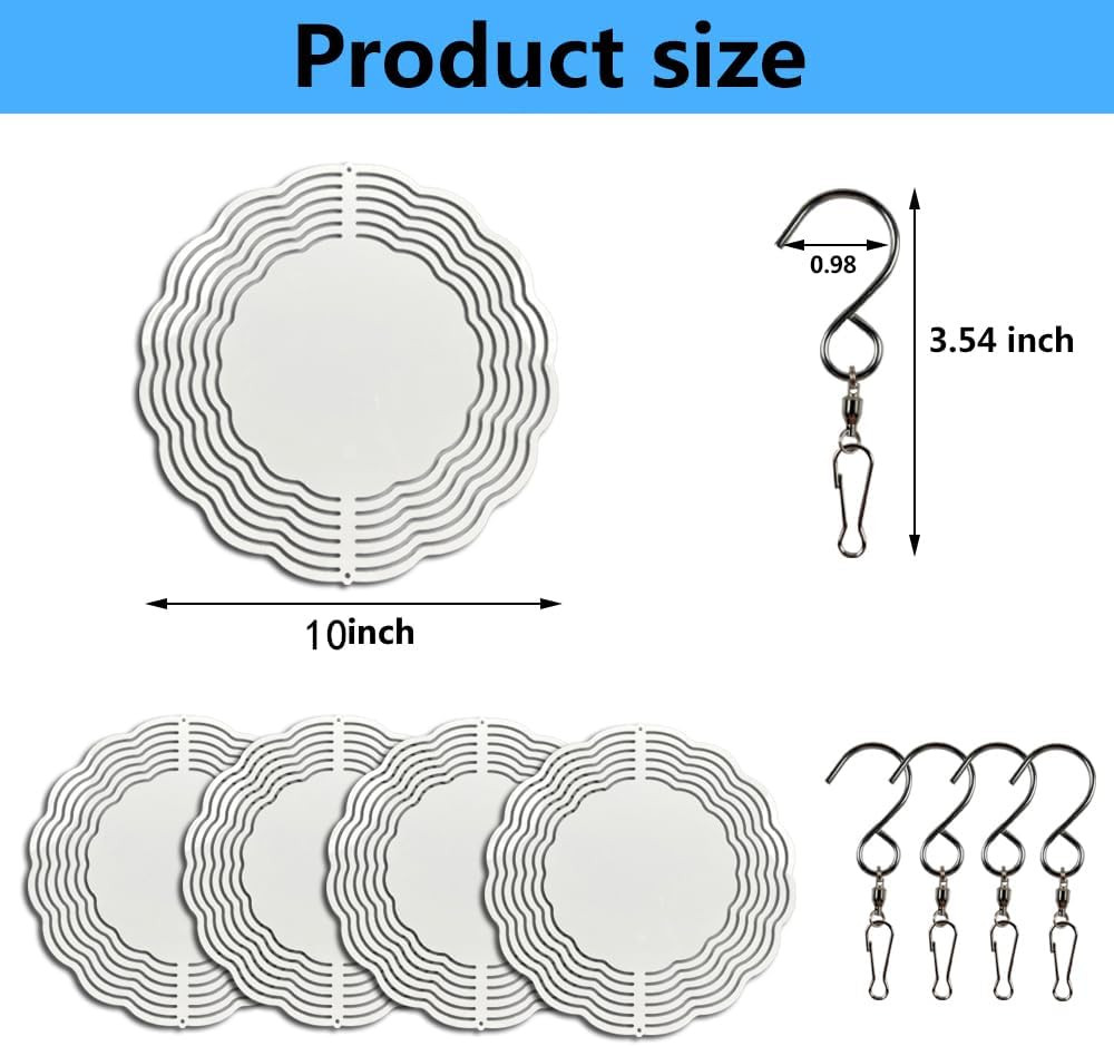 5 Pcs 10 Inch Sublimation Wind Spinner Blanks round Sublimation Blanks