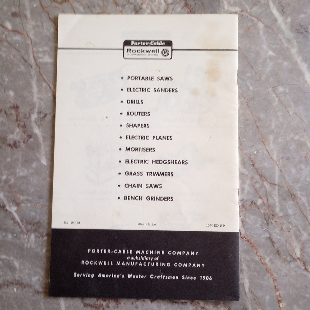 Vintage Porter Cable Routers Operating Instructions Booklet