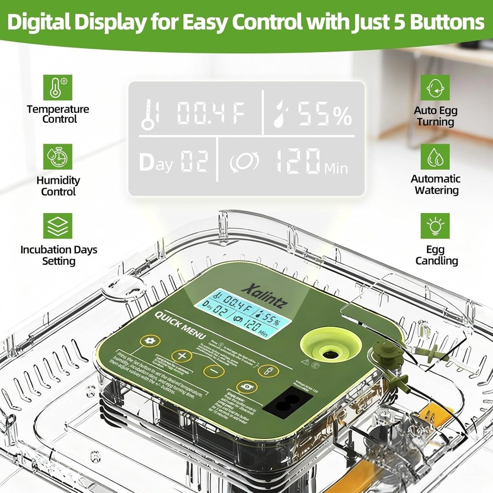Automatic 12 Egg Incubator - Digital Temperature/Humidity Display, Hatch Day ...