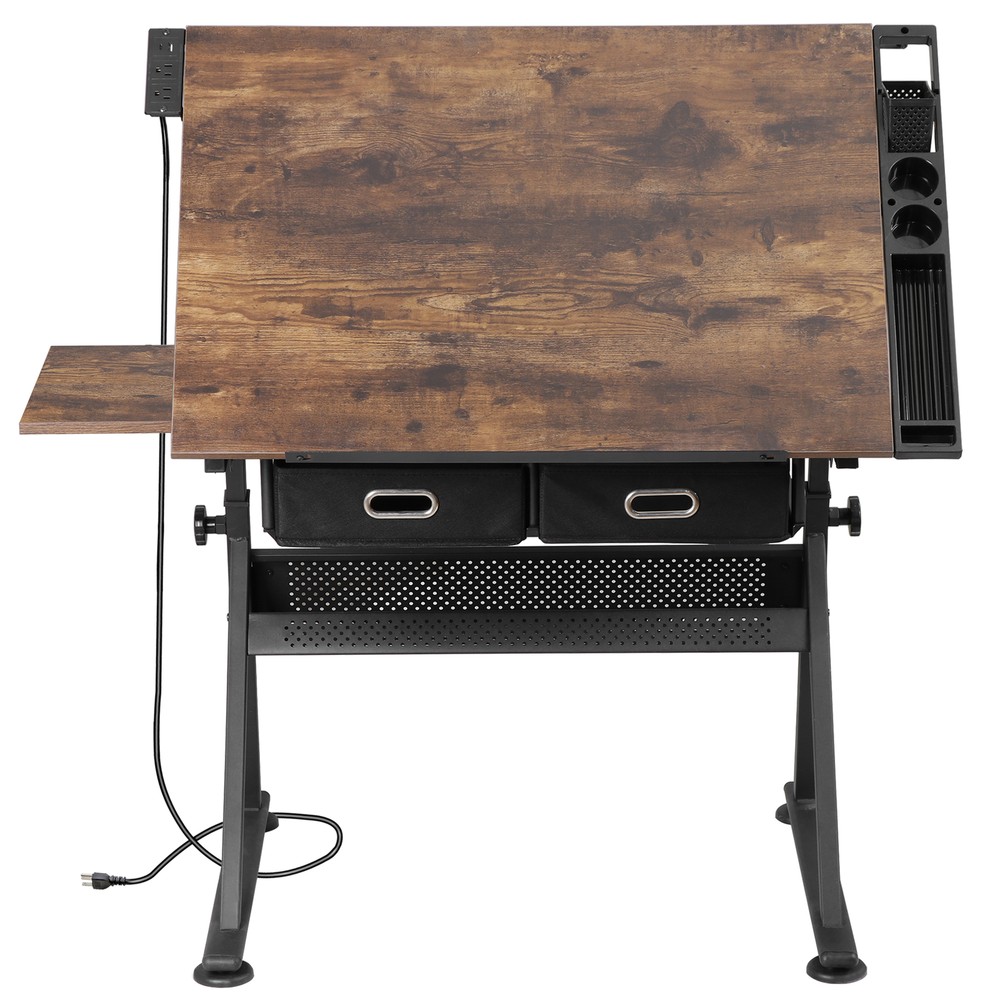Adjustable Artist Table Tilted Tabletop w/Drafting Stool & Storage Drawer Retro