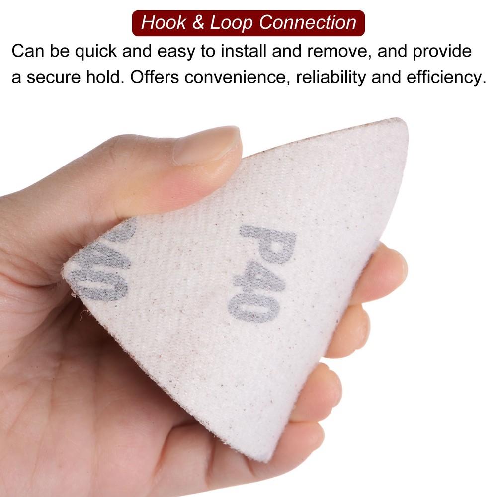 100pcs 40 Grits 80mm Aluminum Oxide Triangular Hook & Loop Sandpapers Pads