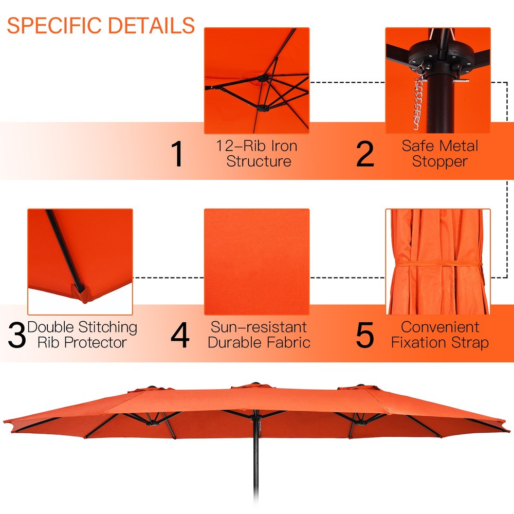 11 PCS Patio Wicker Dining Set w/Double-Sided Outdoor Umbrella 8 Stackable
