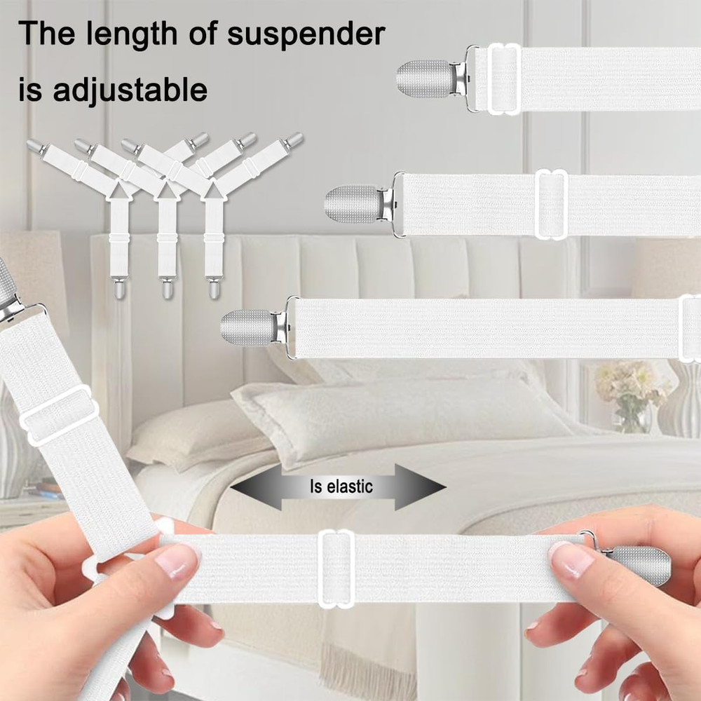 Bed Sheet Holder Straps, Heavy Duty Adjustable Elastic Sheet Clips, Fitted Sheet