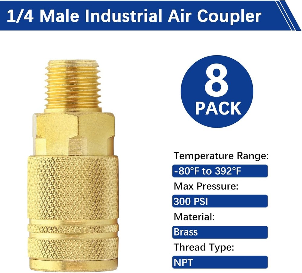 Brass Air Coupler 1/4" Female NPT 8 Pcs