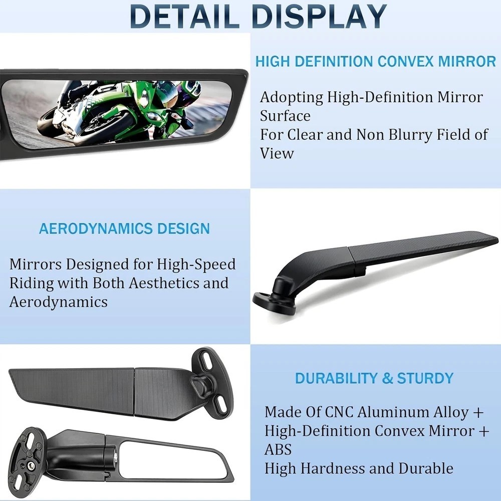Motorcycle Rear View Mirrors, 360° Rotating Stealth Mirror, Adjustable Standard