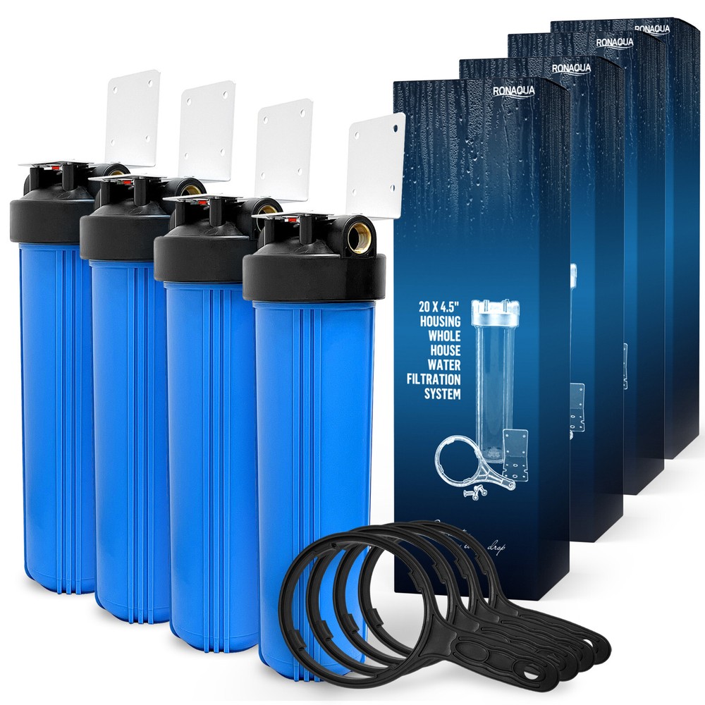 4 Blue High Capacity 20 x 4.5” Whole House Filter Purifier Systems 1” Brass Port