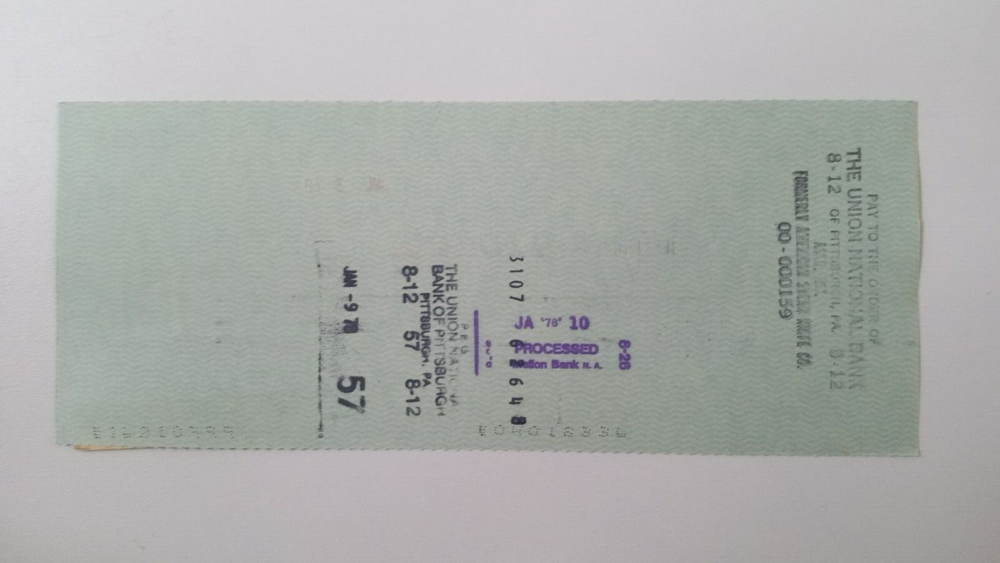 Asko, Inc.: 1978 Pittsburgh Pirates Expense Check