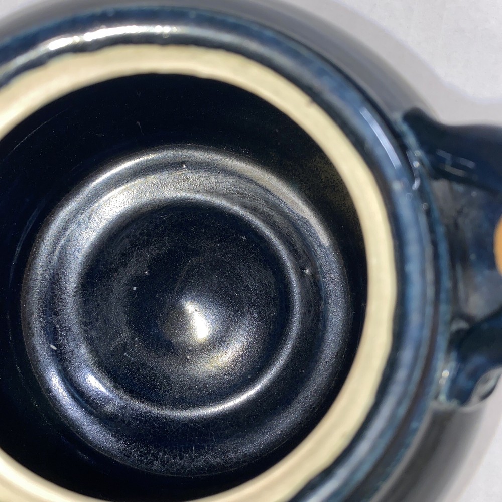 Teapot Signed Pottery Bamboo Handle Blue; Kitchen Decor