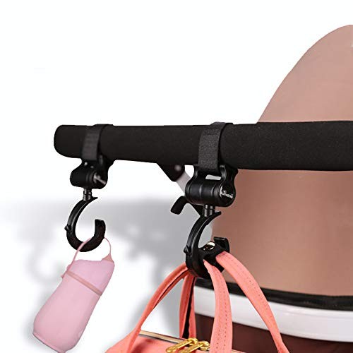 SUNVENO Stroller Hooks 2 Pack, 360° Rotating Universal 2 Black