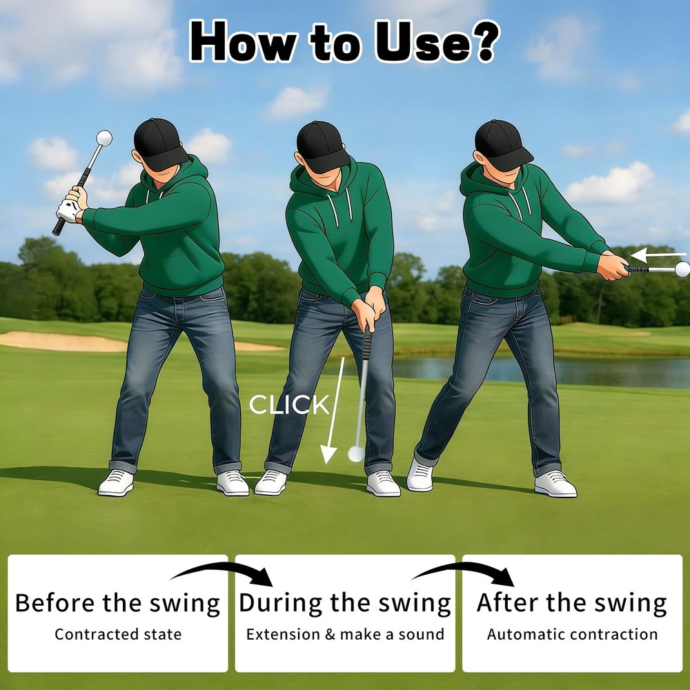 Retractable Golf Swing Training Aid, Golf Grip Trainer for Warm-up, Right-Han...