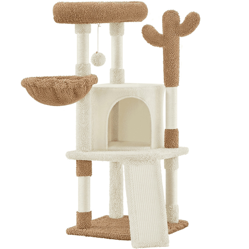 42" Height Cactus Cat Tree W/ Scratching Posts & Platform Beige/Brown