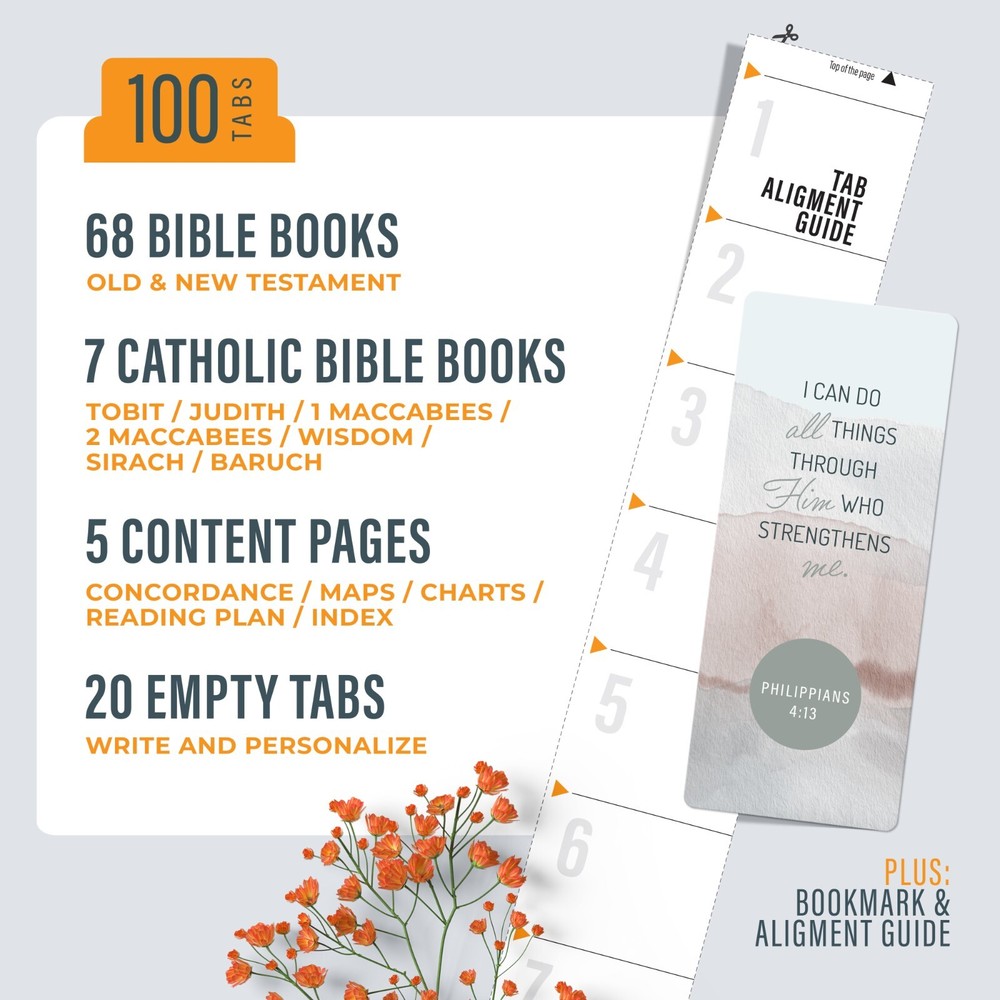 OFFILICIOUS 100 Gold-Foiled, Soft-Touch, Laminated Bible Tabs for Bible Study