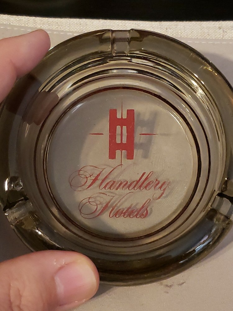 HANDLERY HOTELS ADVERTISING GLASS ASHTRAY