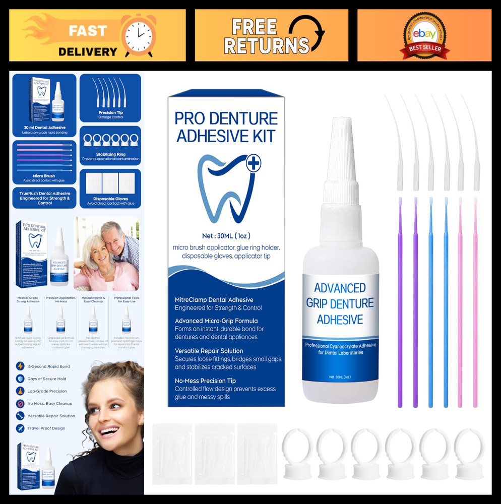 Instant Bonding Glue for Dentures & Lab Tools - Fast-Setting 15-60 Sec | Crack R