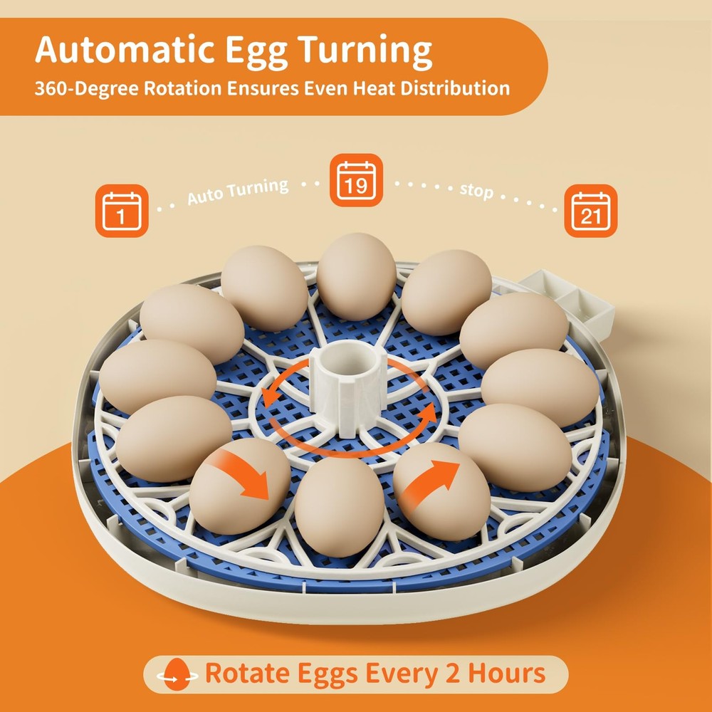 12 Egg Incubator Hatching Temperature Humidity Control Automatic Turning Candler