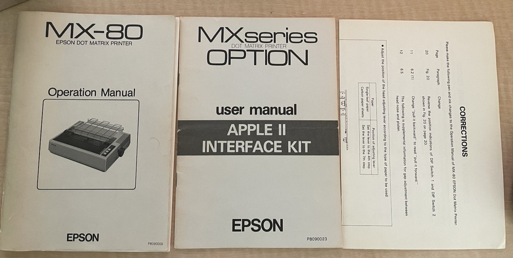 Vintage  MX-80 Operation Manual & Apple II Interface Kit Manual