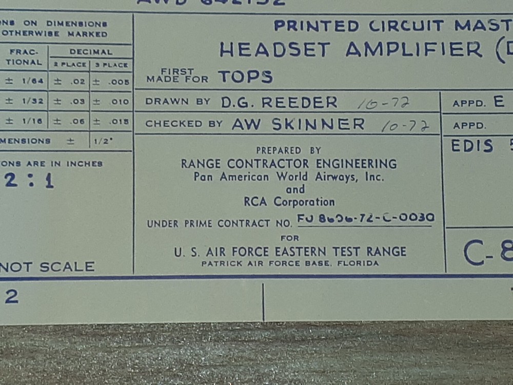 Vintage Schematic For PRINTED CIRCUIT MASTER HEADSET AMPLIFIER C-805774 C-805776