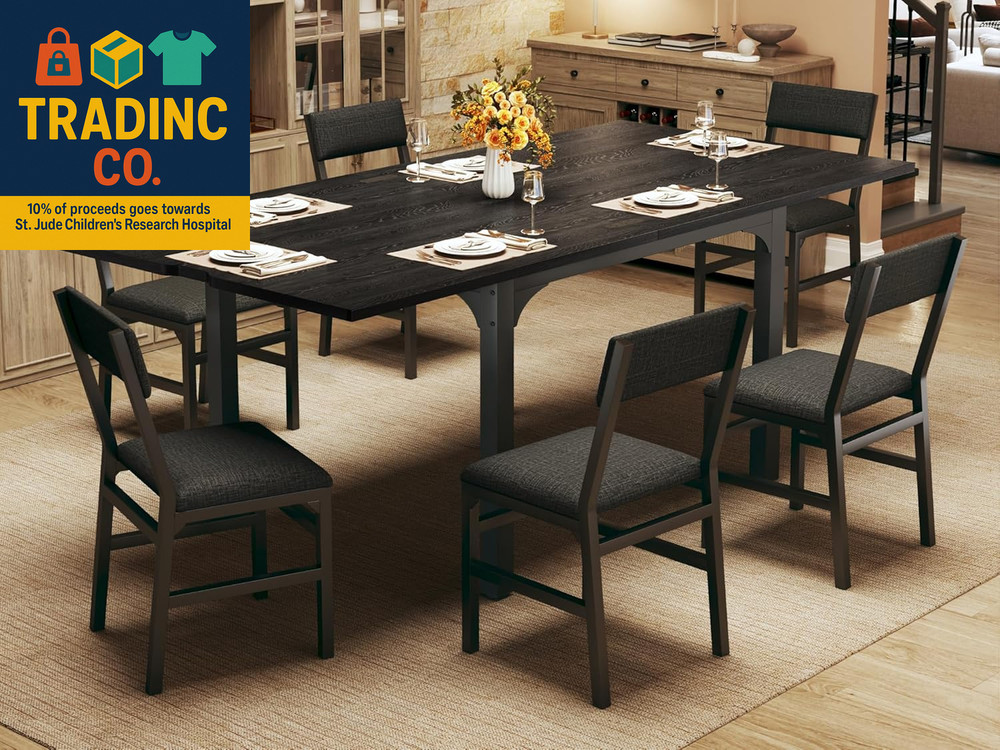 7-Piece Dining Table Set for 4-6, Extendable Kitchen Table Cushion Chairs Set of
