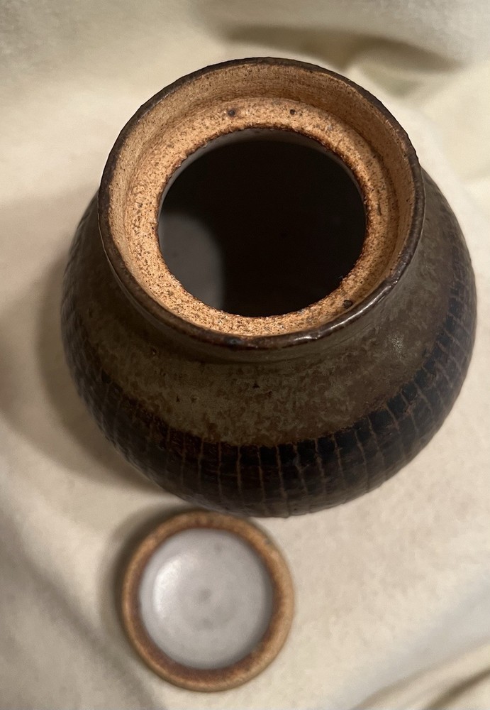 Vintage Studio Pottery Jar with Lid Signed