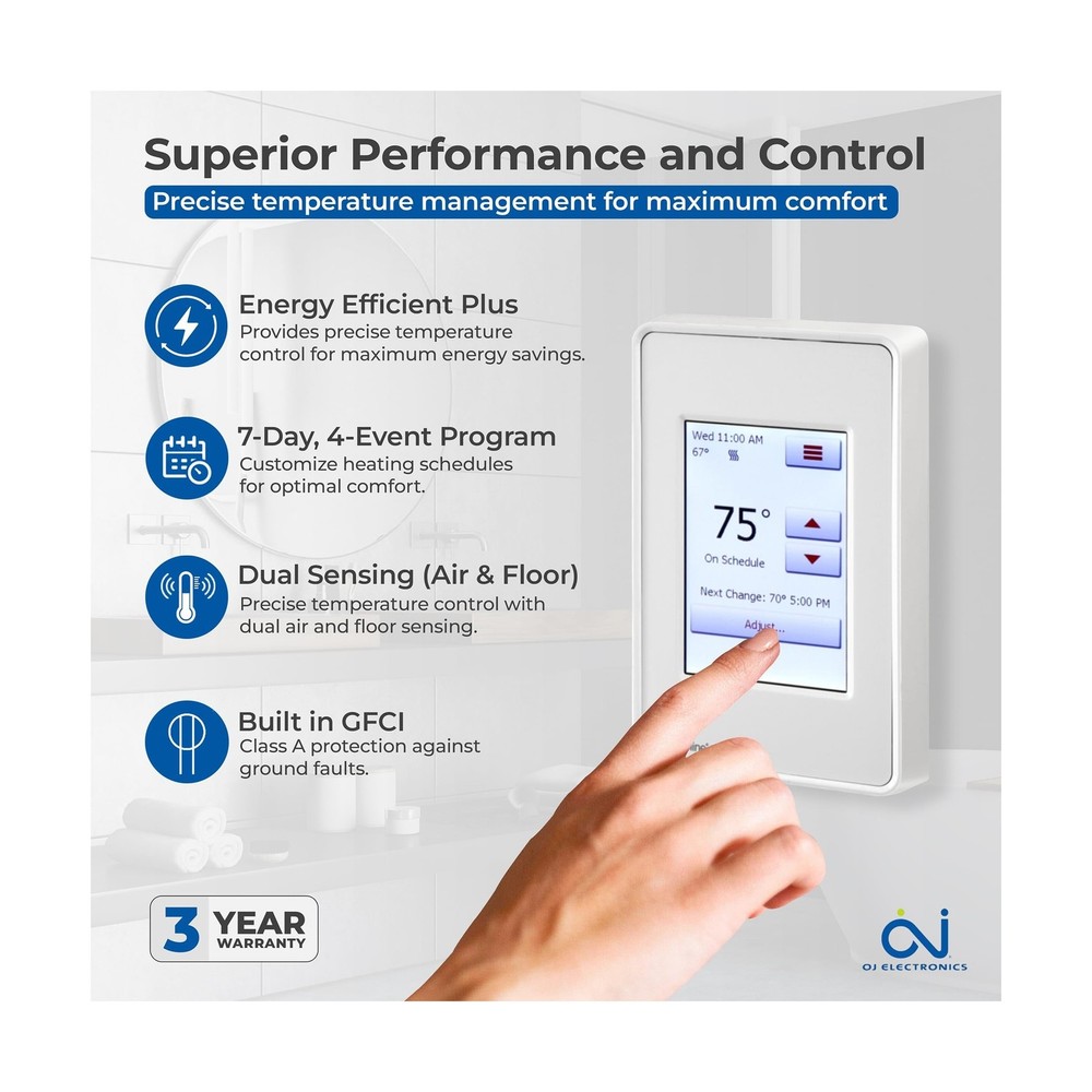 OJ Microline UDG4 Touchscreen Programmable Heated Floor Thermostat w/Class A ...