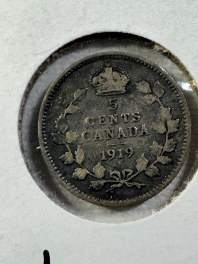 1919 Canada 5 Cents Silver Coin Cleaned