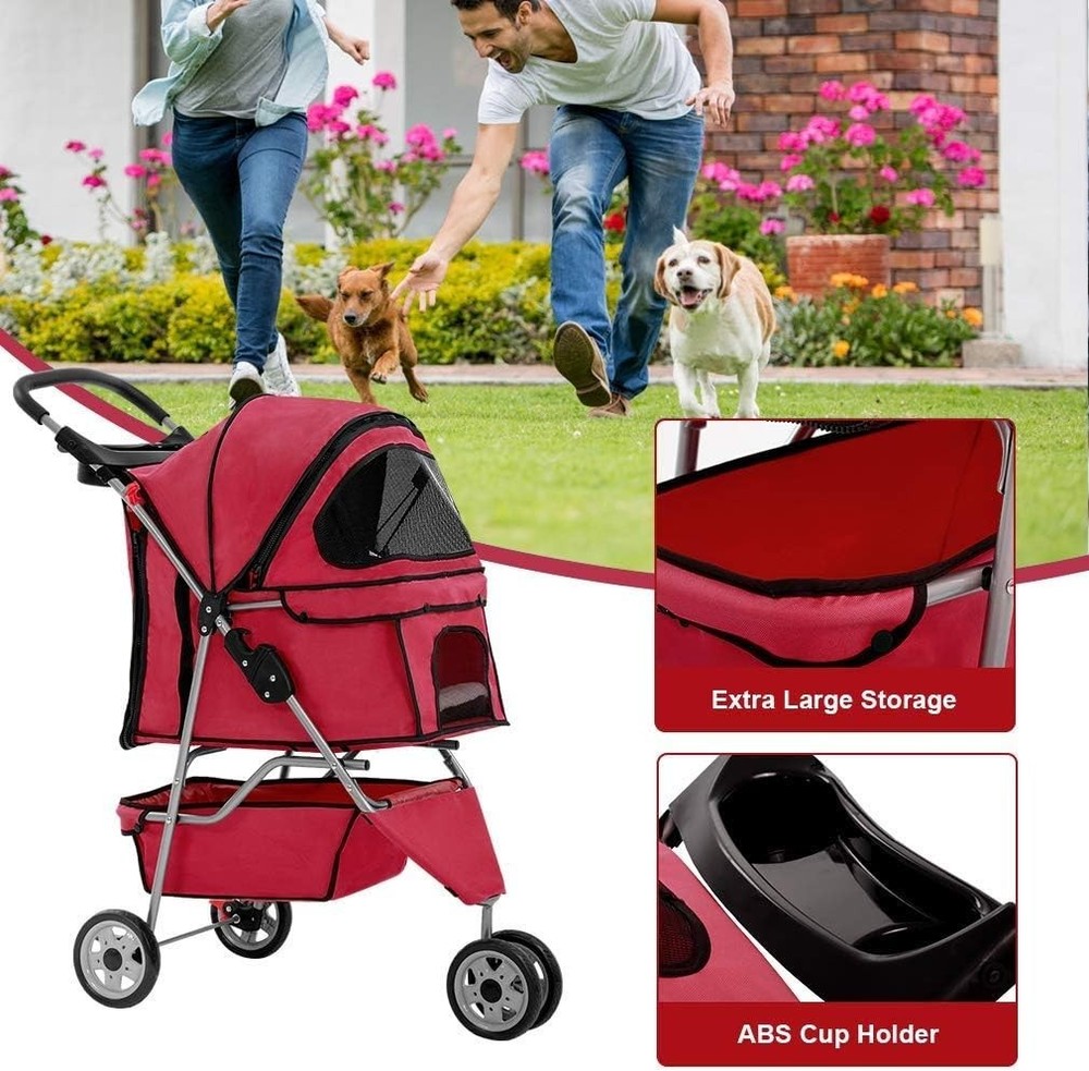 Portable Folding Pet Stroller with Cup Holders - For Medium & Small Dogs & Cats