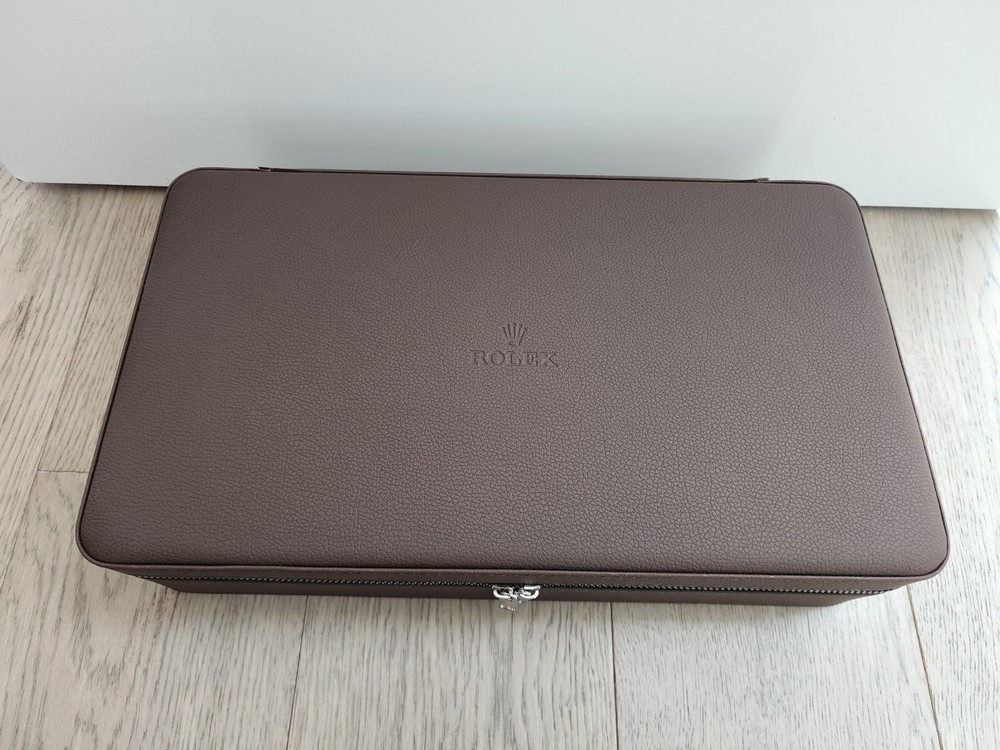 ROLEX BOX CASE HOLDER ORGANIZER STORAGE BROWN LEATHER