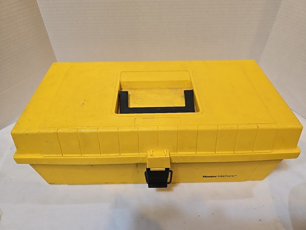 Vintage Master Mechanic Tool Box Yellow Rigid Plastic Contractor Belt Tools