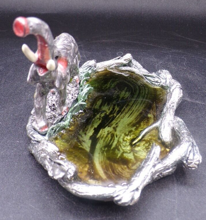 Metal and enamel elephant trinket dish