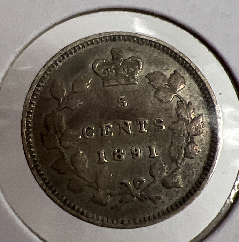 1891 Canada 5 Cents Silver Foreign Coin