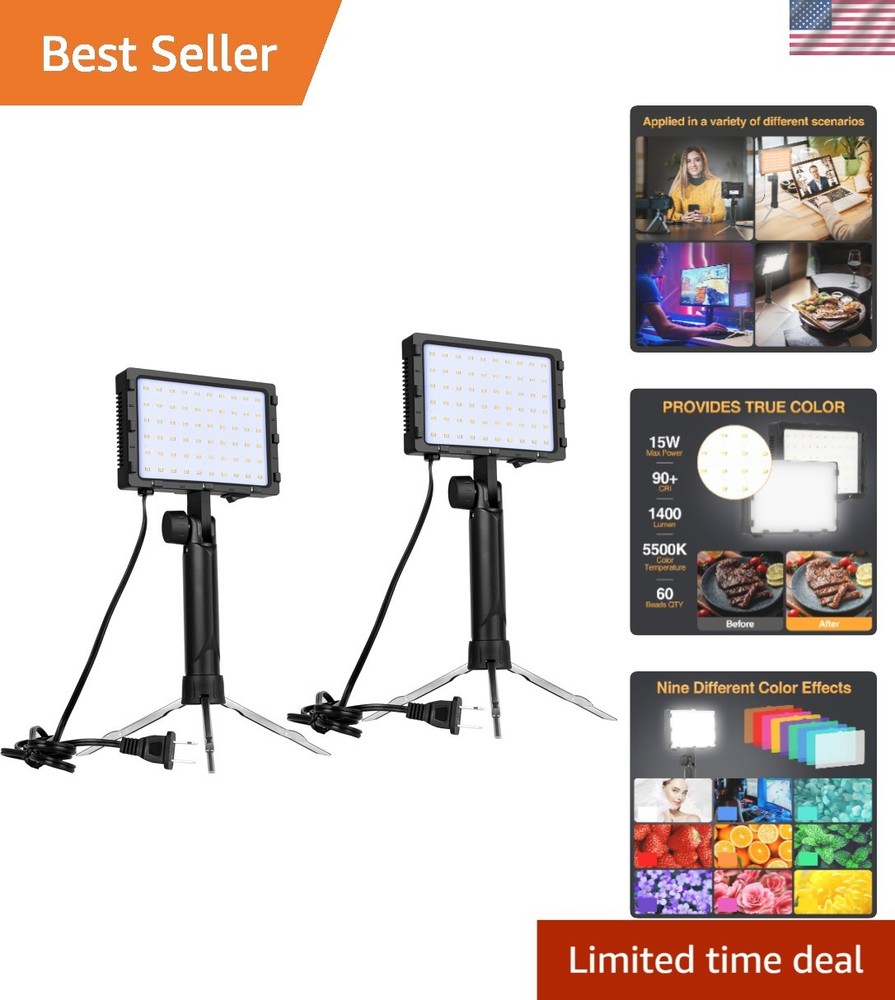 Continuous LED Studio Lighting Kit - 60 LEDs, 15W Brightness, Portable Design