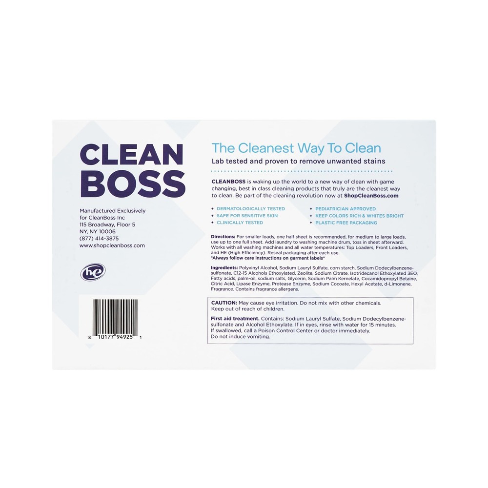 CleanBoss Laundry Detergent Smart Sheets - 60 30 Count (Pack of 2)