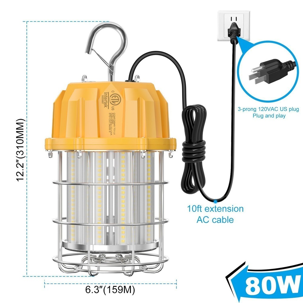 12000LM -LED Temporary Work Light 80W Constructions Workshop Hanging Lamp 5000K
